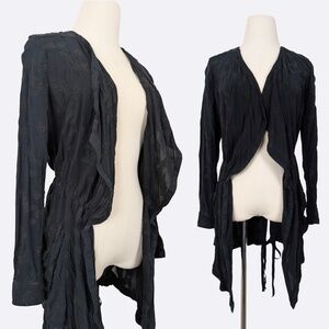 Hei Hei Black Cardigan Long Sleeve Open Front Ruffles Asymmetrical Ties Pockets
